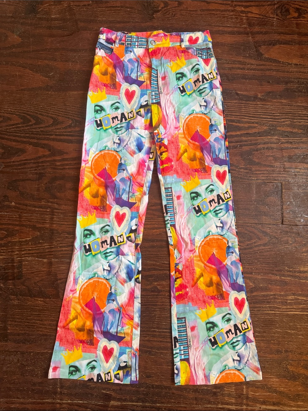 Elsie & Fred Moxie Collage Pop Art Bootcut Style Jean Pants Size S